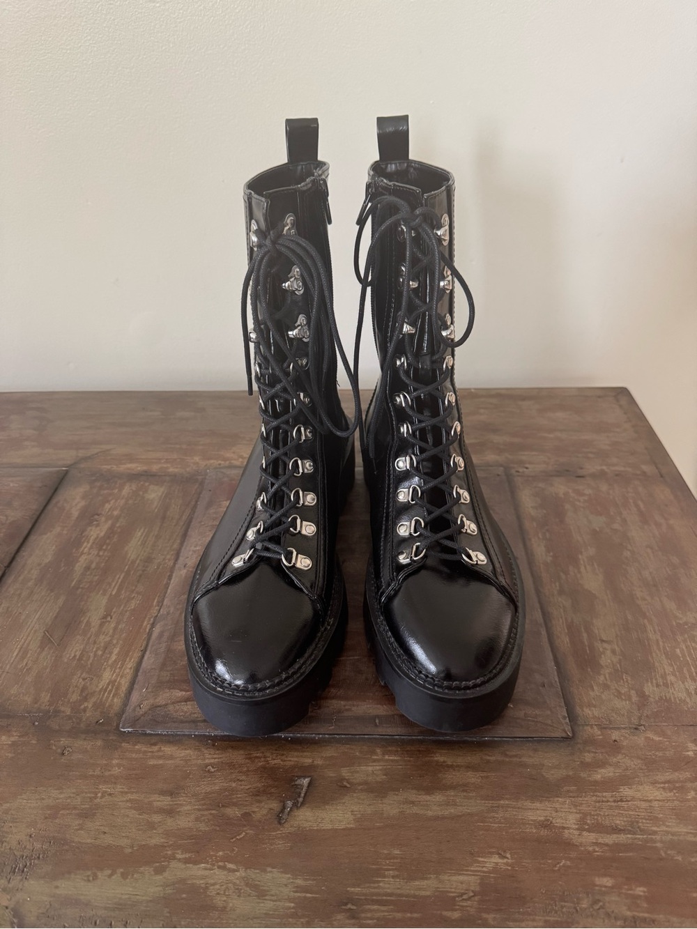 Bershka black lace up side zip chunky lug sole combat moto boots women’s 9 - Picture 2 of 8